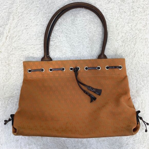 Vintage Dooney & Bourke Orange Monogram DB Signature Tassel Shopper Tote - Picture 1 of 10